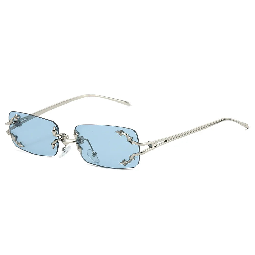 JNPCXI New Y2K Rimless Square Star Sunglasses for Women Fashion Vintage Hip Hop Driving UV400 Eyewear Frame Outdoor Men Punk