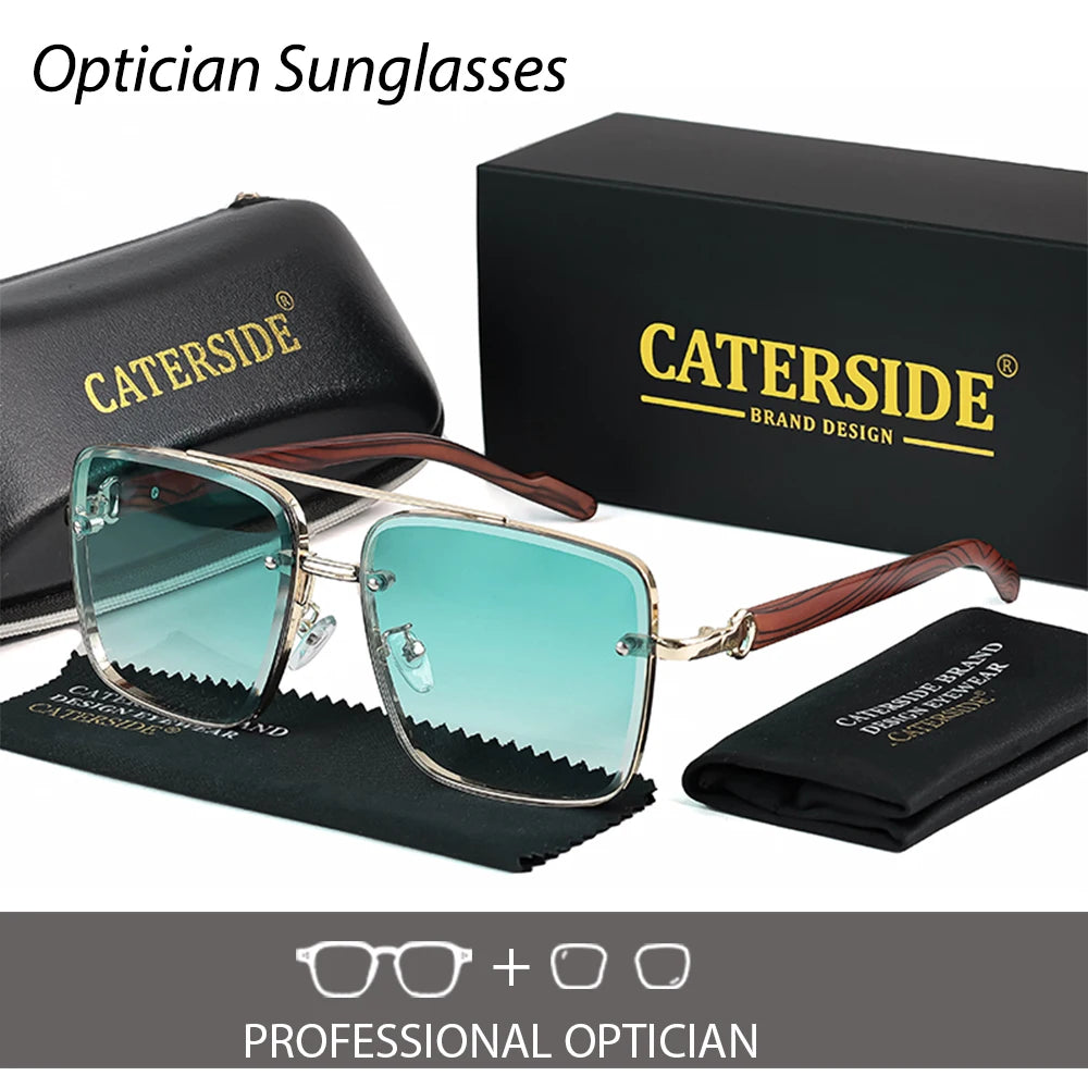 CATERSIDE New Retro Pilot Men's Prescription Sunglasses High Quality Metal Large Frame Women's Fashion Optical Sunglasses UV400