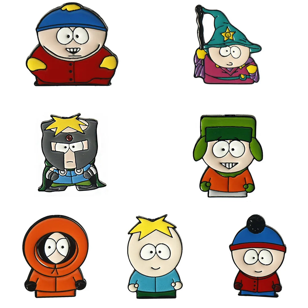7Pcs/Set Cartoon TV Movie Cartman Figure Badges - Cute Lapel Pins for Backpacks
