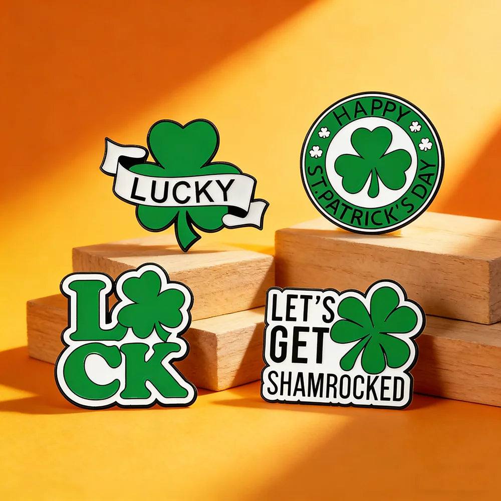 4pcs Four Leaf Clover Enamel Pins Set Lucky Shirt Lapel Brooch Badges Fashion Jewelry Ornaments for Clothing Accessories Gift