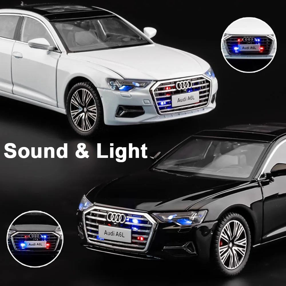 1:24 A6L A6 Miniature Model Toys Alloy Diecast Cars Front Wheel Steering Sound Light Pull Back Doors Opened Vehice for Boys Gift