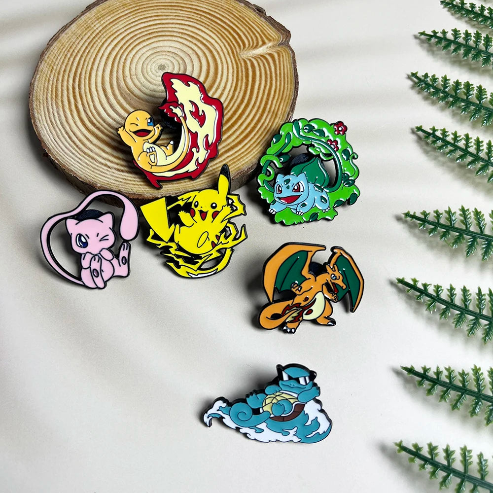 6pcs Anime Pins Set Pokemon Enamel Brooch Metal Badge Jewelry for Clothing Backpack Accessories - Squirtle Pikachu Creative Gift