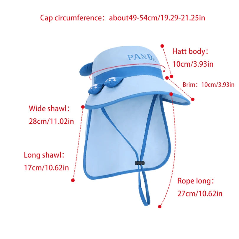 2265-Summer outdoor children's sun protection hatforboysandgirls,cartoonandcute,withalargebrimanddetachablecape,fisherman style.