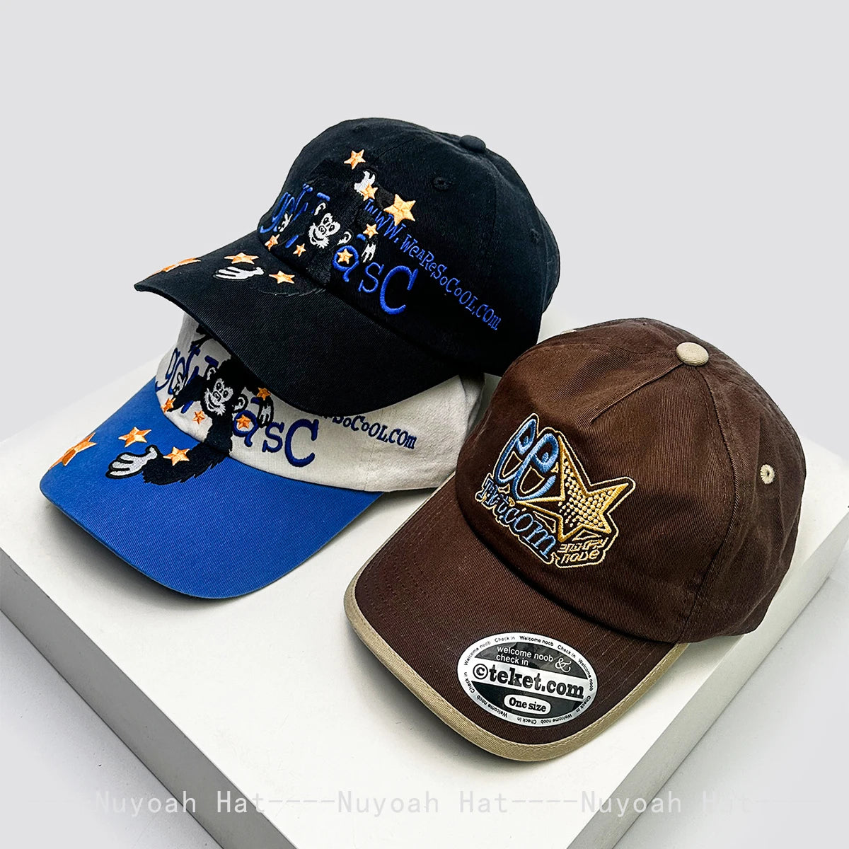 New Men Women Retro Orangutan Star Letter Embroidery Baseball Hats Sunshade Personal Versatile Color Block Peaked Caps Fashion