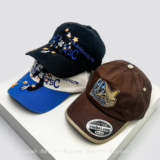 New Men Women Retro Orangutan Star Letter Embroidery Baseball Hats Sunshade Personal Versatile Color Block Peaked Caps Fashion