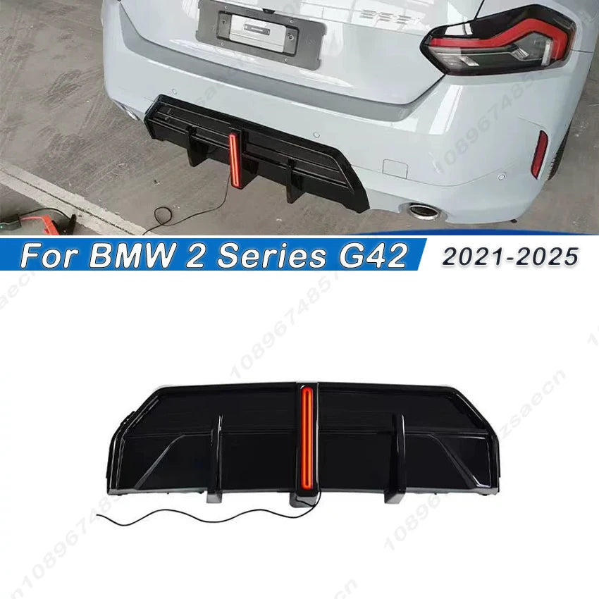 For BMW 2 Series G42 M240i M235i M Sport 2021-2025 LED Car Rear Bumper Diffuser Lip Spoiler Body kit Gloss Black  Accessories