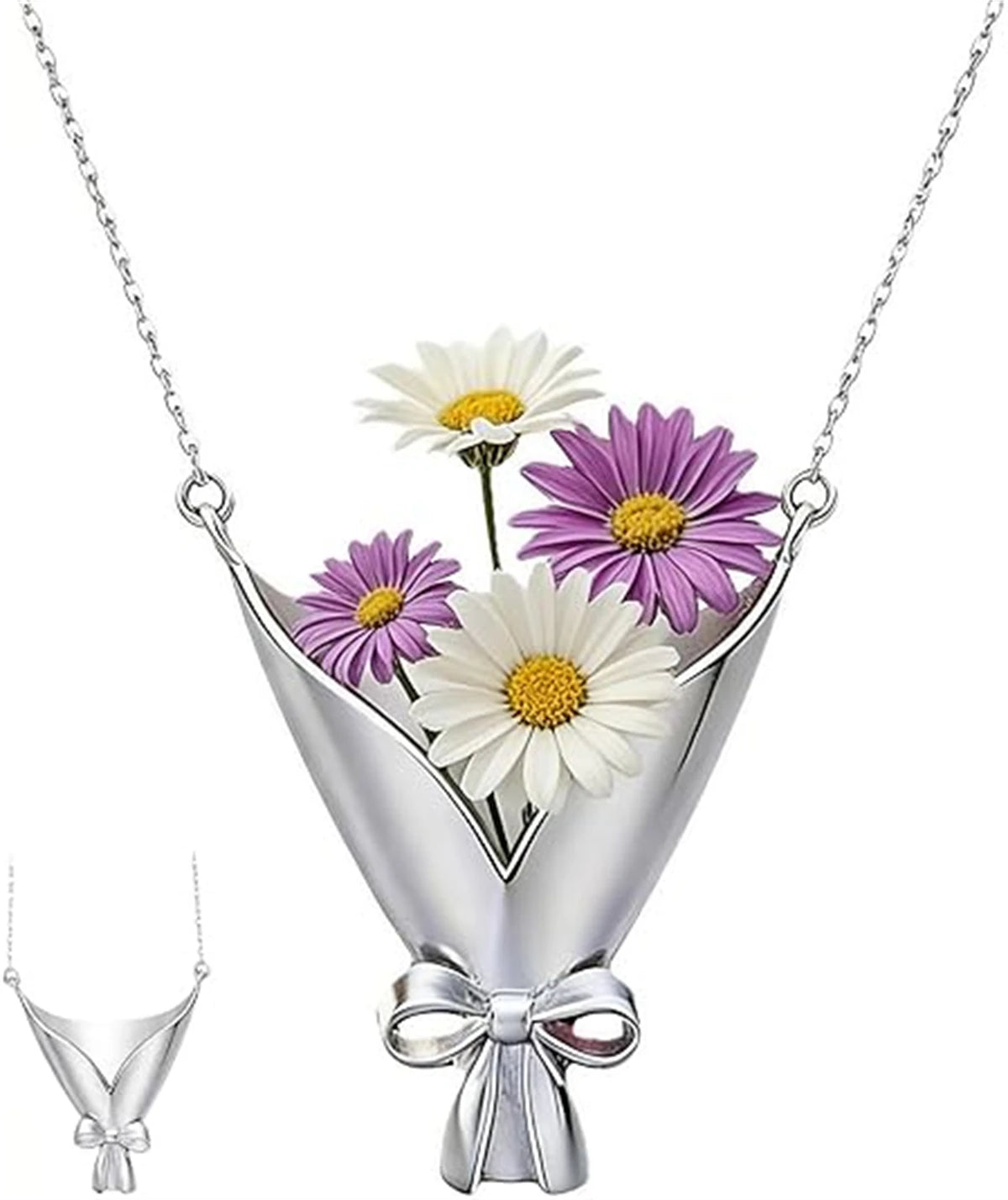 Wearable Bouquet Clip Flower Holder Earring and Necklace Set for Women Gold Tone Dainty Floral Jewelry Set Gift