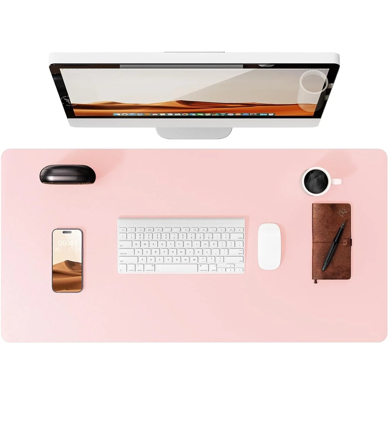 Large Pink Mouse Pad Office Desk Mat Non-Slip PU Leather Desk Pad Protector