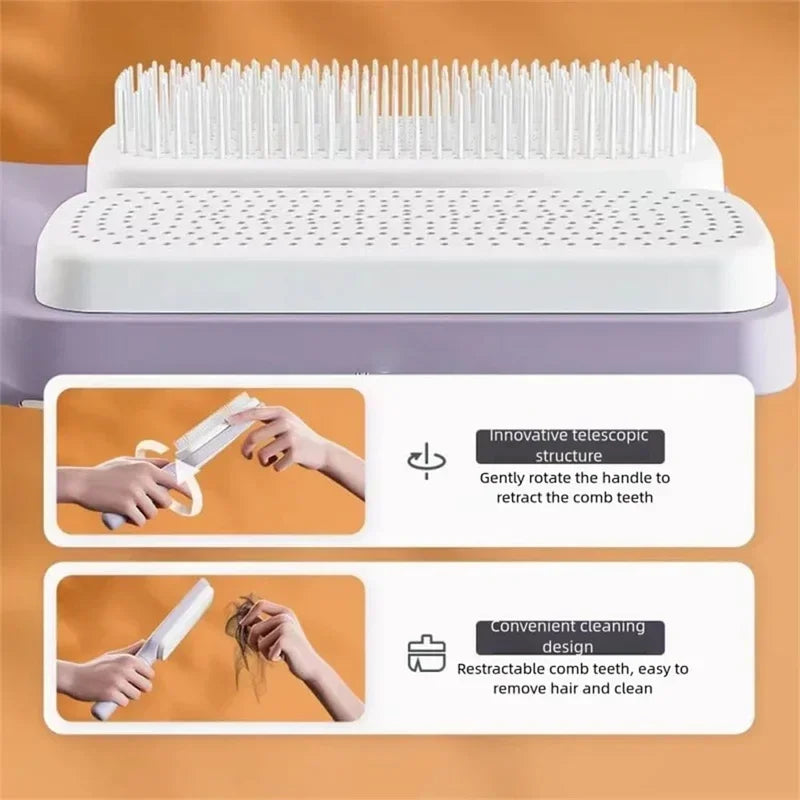 Automatic Cleaning Rotating Hair Comb Massage, Women's Anti-static Hair Comb