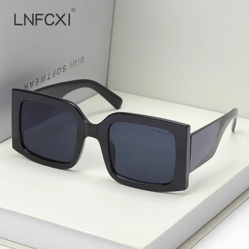 JNPCXI Beige Vintage Rectangle Women Sunglasses Ins Popular Fashion Blue Light Tea Eyewear Men Trending Sun Glasses Shades UV400
