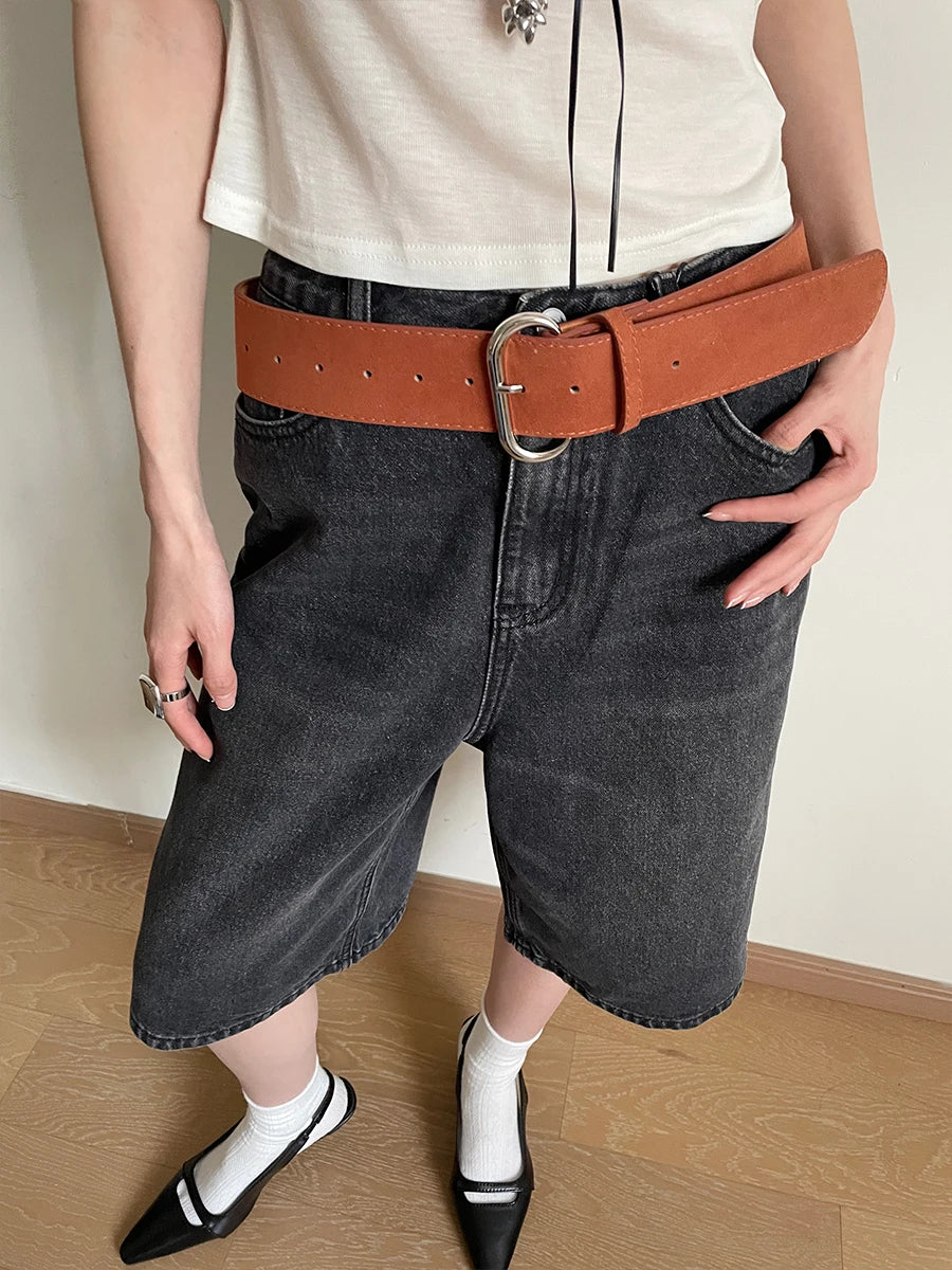 Retro Fashion Eye-Catching Suede Wide Belt With Metal Buckle Waist Belt Ins Versatile Decoration Belt