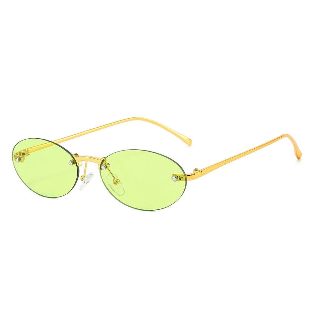 JNPCXI New Retro Rimless Metal Oval Sunglasses Women Fashion Gold Black Candy Color Shades UV400 Men Punk Sun Glasses