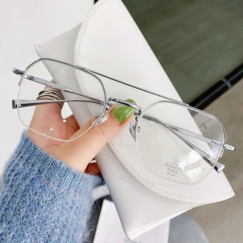 Business Rectangular Half Frame Glasses Photochromic Anti Radiation Eyewear