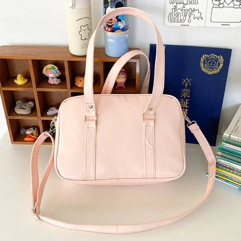 Women Jk School Handbag Large Capacity PU Anime Crossbody Bag Transparent Love Heart Shoulder Uniform Bag for Shopping Commuting