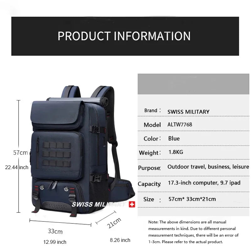 17 in SWISS MILITARY Men Travel Backpack Waterproof Business USB Laptop Backpack