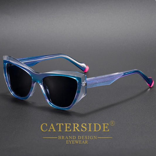 CATERSIDE Women Style SunGlasses Acetate Cat Eye Frame Color-Blocking Design Suneyewear Men Fashion Luxury Driving Glasses UV400