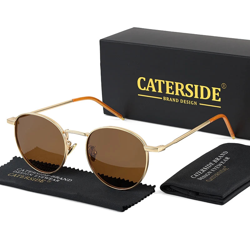 CATERSIDE New Retro Round Polarized Sunglasses Men Metal Small Frame Punk Sun Glasses Women Fashion Party Outdoor Driving UV400
