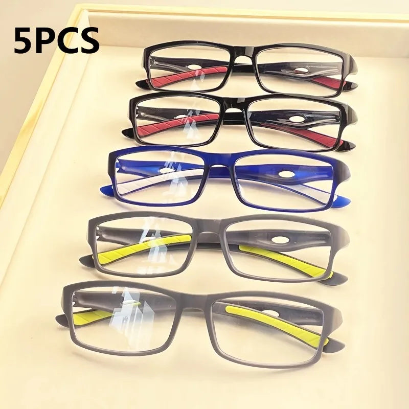 5Pairs of Sports Reading Glasses for Men and Women - Anti Blue Light, Anti Slip Rectangular Frame