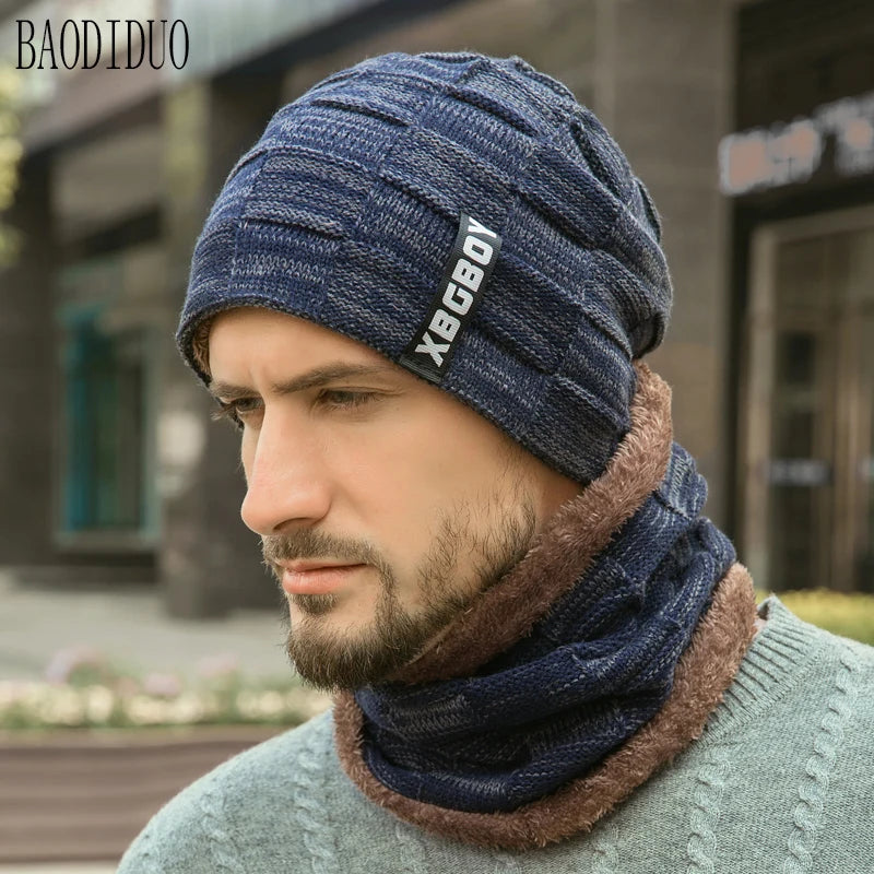 Xinbaoguan 60% Acrylic 9507 Winter Warm Hat with Velvet Hoodie, Neck Set, Thickened Wool Hat, Knitted Hat with Label