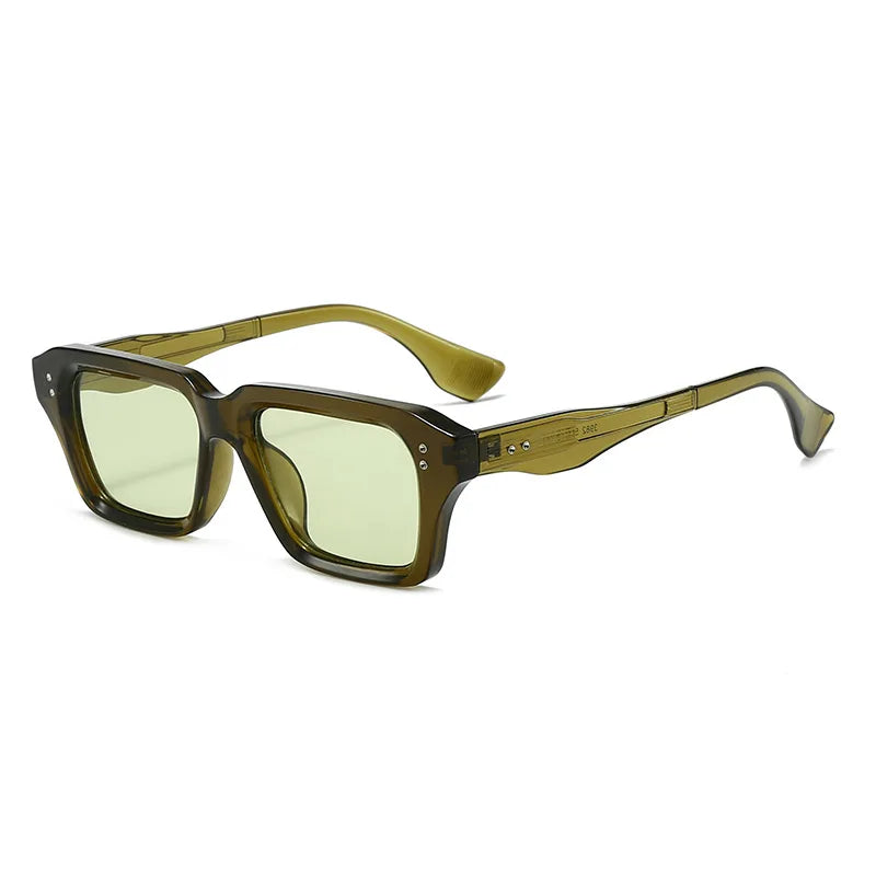 JNPCXI New Retro Square Rivets Men Sunglasses Shades UV400 Fashion Green Green Women Clear Lens Frame