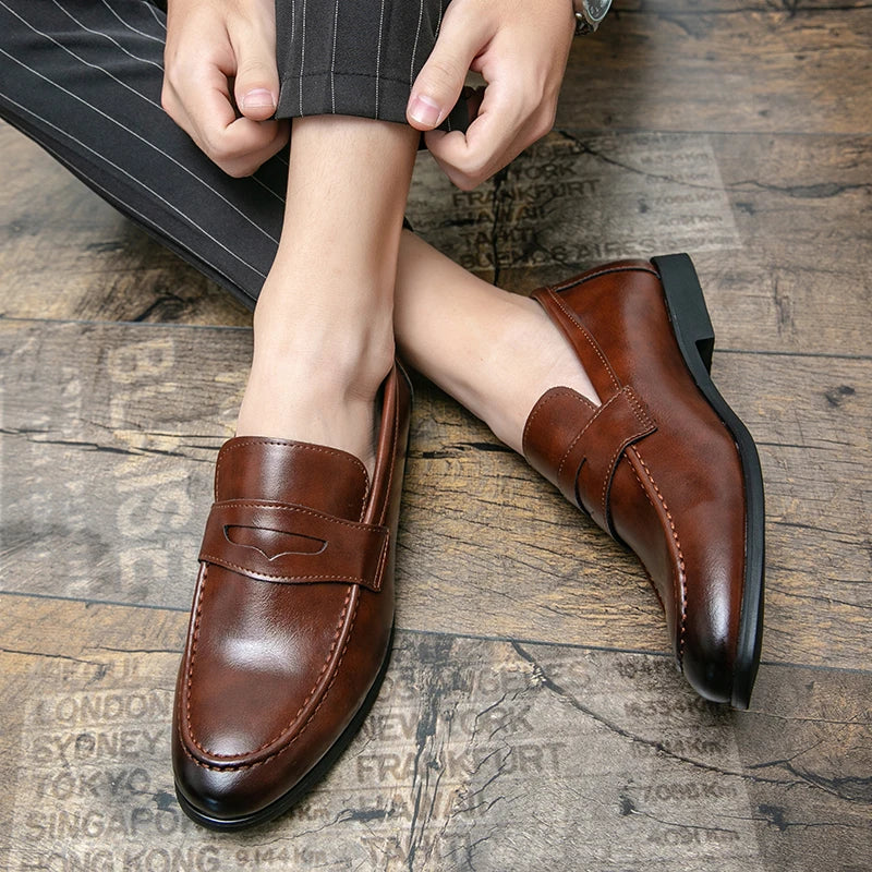 Flat Casual Business Leather Shoes Men Classic Men's Dress Shoes High Quality Social Leather Shoes Men Office Loafers