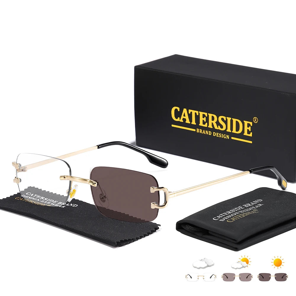 CATERSIDE Men's Rimless Small Frame Sunglasses Brand Design Metal Fashion Sun Glasses Women's Decoration Outdoor Eyewear UV400