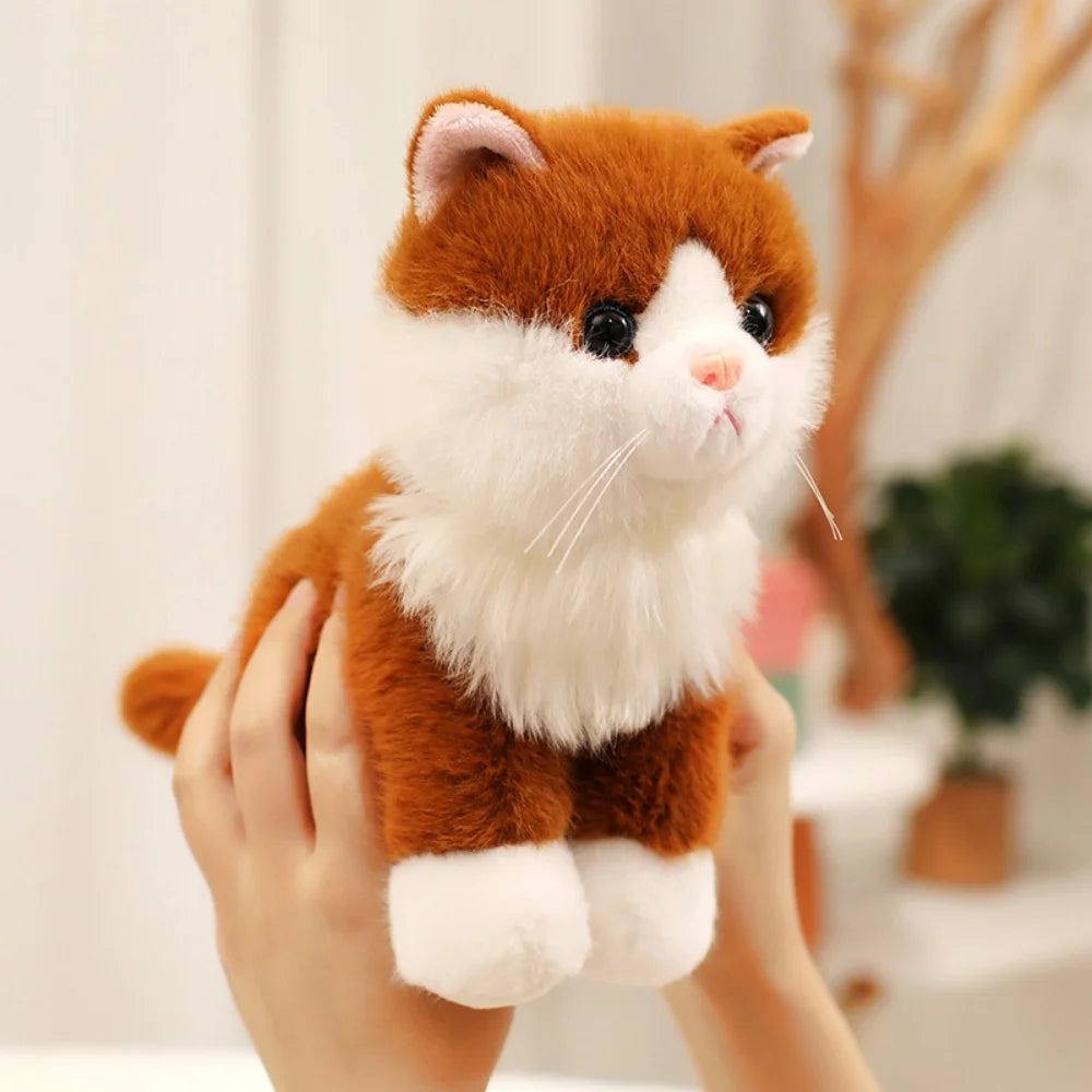 Cute Simulated Sitting Cat Pendant Doll Plush Toy Stuffed Soft Animal White Black Kitten Keychain Doll  Birthday Gift