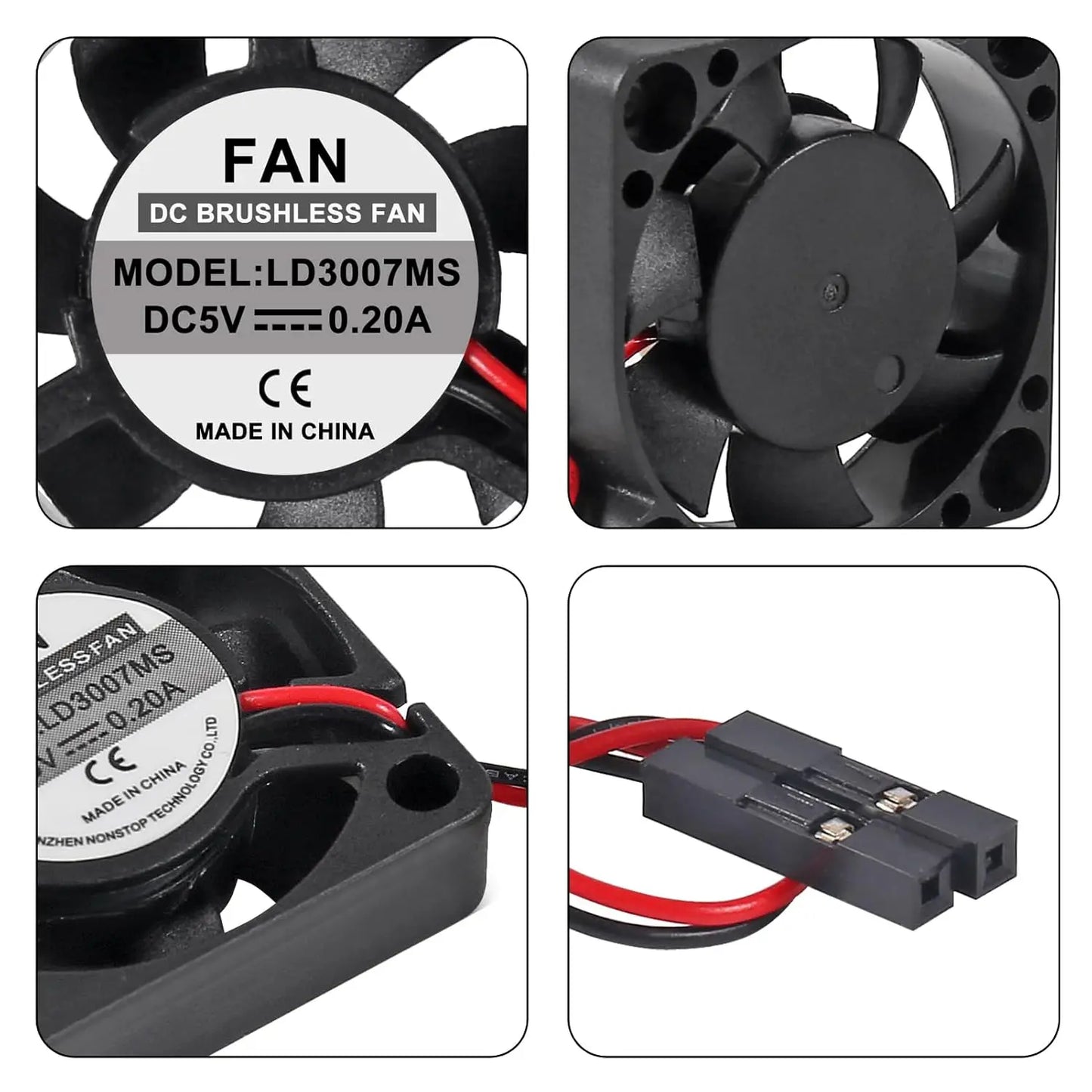 4pcs Fan for Raspberry Pi Cooling Fan Brushless CPU Cooling Fan Cooler Radiator Connector Separating One-to-Two Interface 3.3V 5