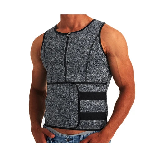 Grey Men Sauna Sweat Vest Shapewear Waist Trainer Slimming Tank Fat Burner Vest