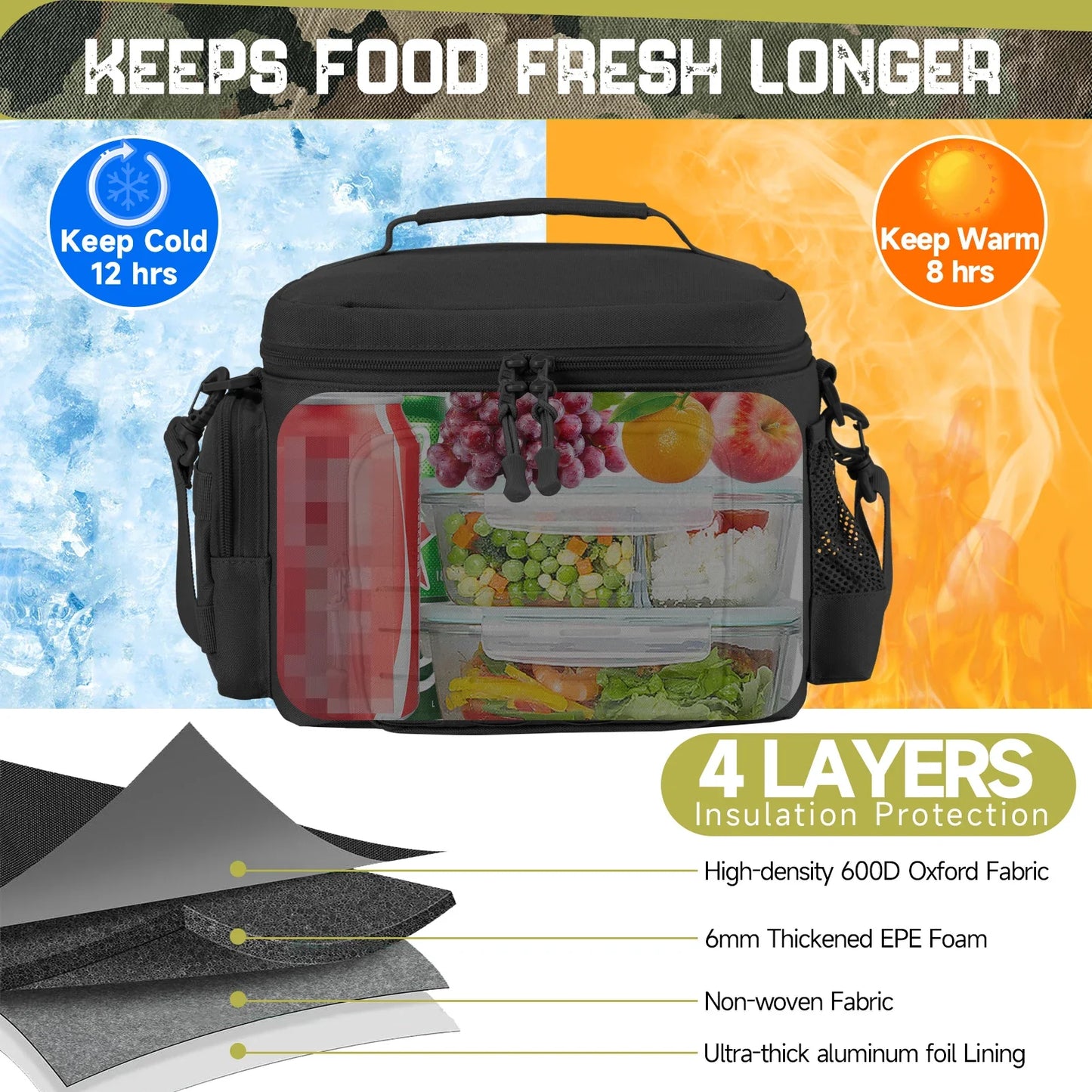 Tactical Thermal Cooler Bag Heavy Duty Lunch Box, Leakproof Insulated Lunch Bag