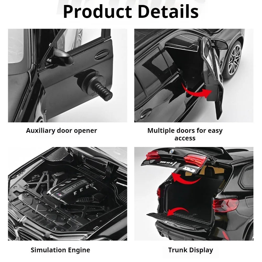 1:24 X5M 325Li Miniature Model Alloy Diecast Car Toys Rubber Tire Pull Back Doors Opened Shock Absorption Cars Fashion Ornaments
