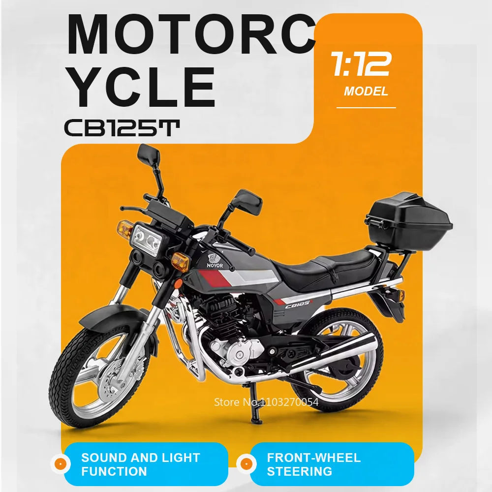 1:12 Honda CB125T Suzuki GN125 Miniature Model Toys Car Alloy Diecast Motorcycle Front Wheel Steering Sound Light Cars Boy Gifts
