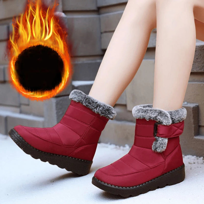 2026 Anti Slip Waterproof Snow Boots Women Faux Fur Platform Winter Ankle Boots Woman Plus Size 43 Thick Plush Cotton Booties