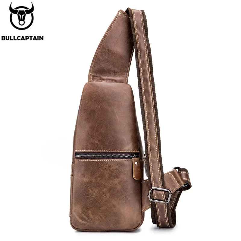 BULLCAPTAIN Retro Chest Bag For Men Men's Scratch-Resistant Cowhide Chest Bag Men's Casual Diagonal Chest Bag Large Capacity Bag