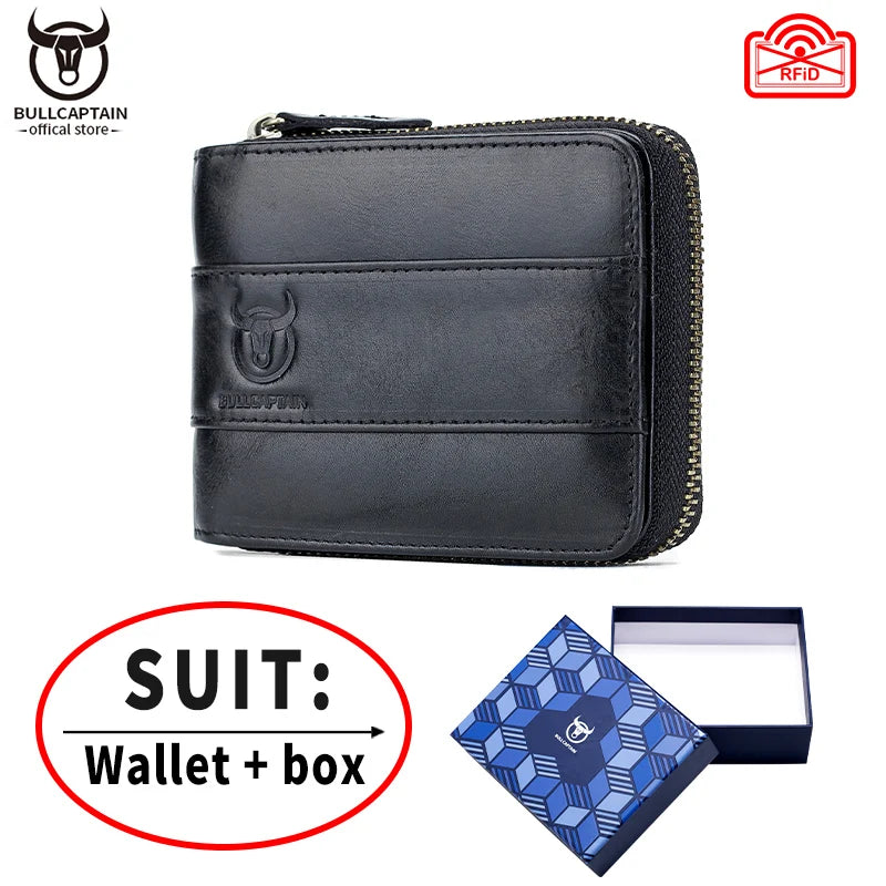BULLCAPTAIN New Arrival Male RFID Leather Wallet Men Wallet Cowhide Coin Purse Slim Designer Brand Wallet Billetera Para Hombres