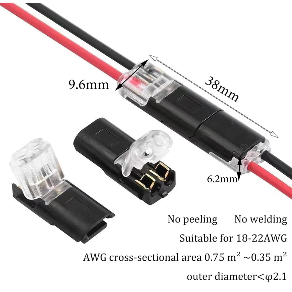 20/50/100 Pcs Double-Wire Plug-in Connector with Locking Buckle-Pluggable LED Wire Connectors 2 Pin Electrical Wire Connector