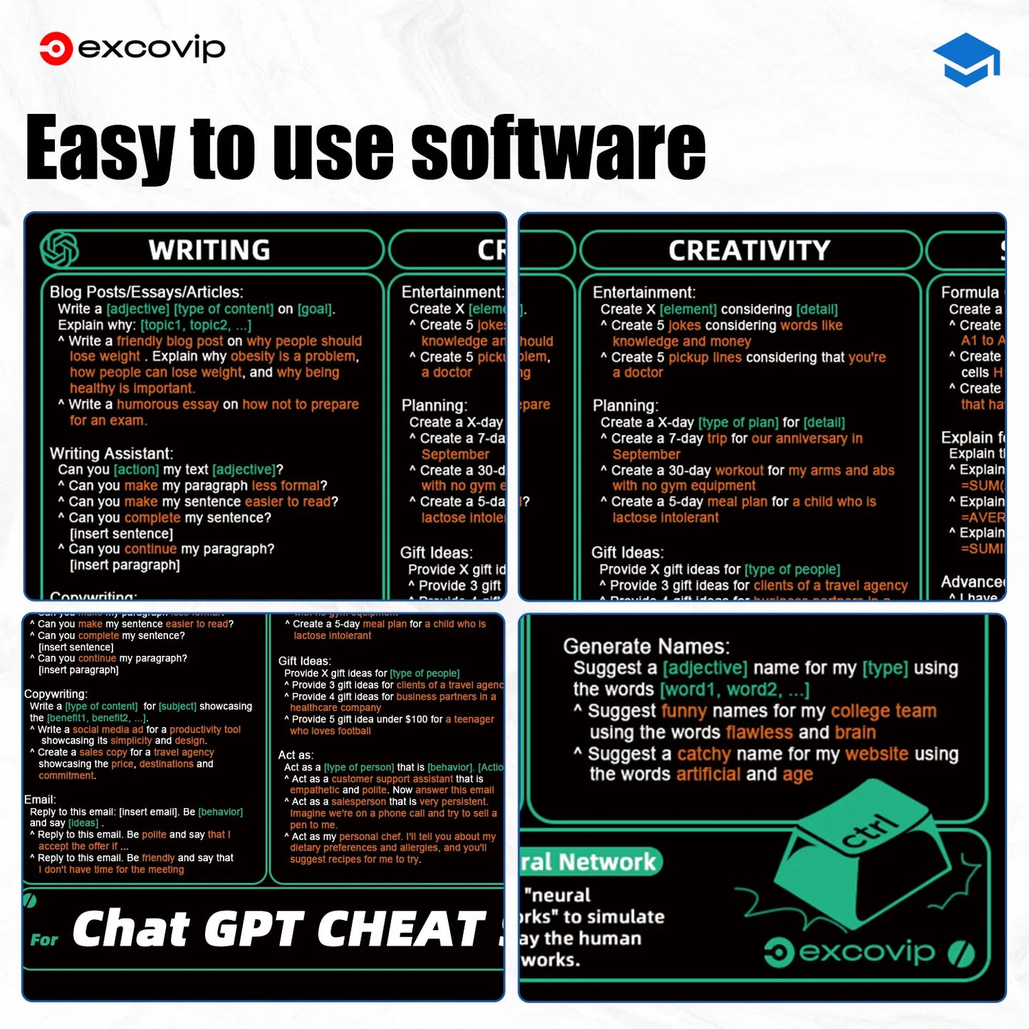 EXCO ChatGPT Mouse Pad Large Shortcuts Keyboard Mousepad for AI Programming Office Desk Mat Stitched Edge Non-Slip Rubber Base