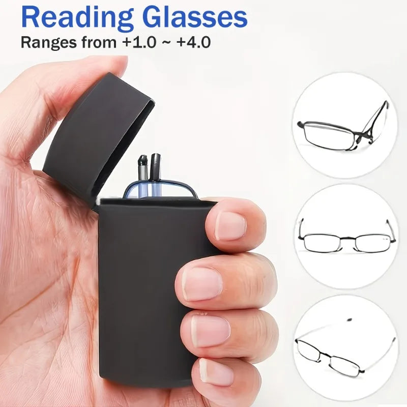 Portable Reading Glasses with+1 To+4.0 Magnification, Square Full Frame Design with Compact Hard Case Box