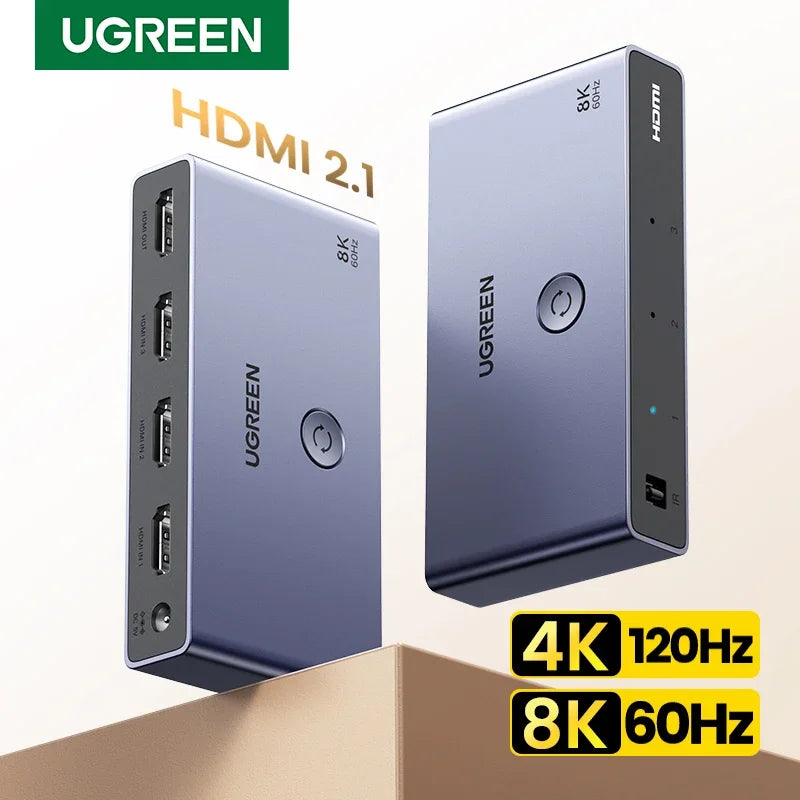 HDMI 2.1 Switcher 8K 60Hz 4K120Hz HDMI-compatible Switch 3in1 Out Remote Control