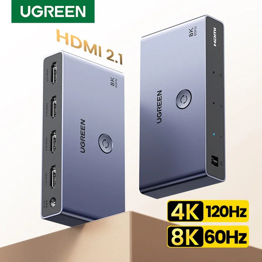 HDMI 2.1 Switcher 8K 60Hz 4K120Hz HDMI-compatible Switch 3in1 Out Remote Control