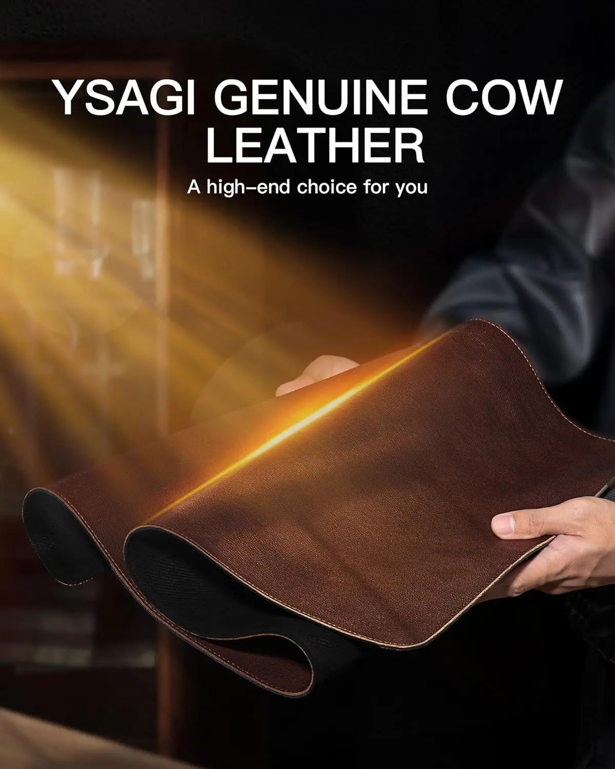 YSAGi Genuine Leather Desk Mat,Office Desk Pad, Thick Premium Table Pad with Stitched Line, Non-Slip Laptop Pad with Rubber Base