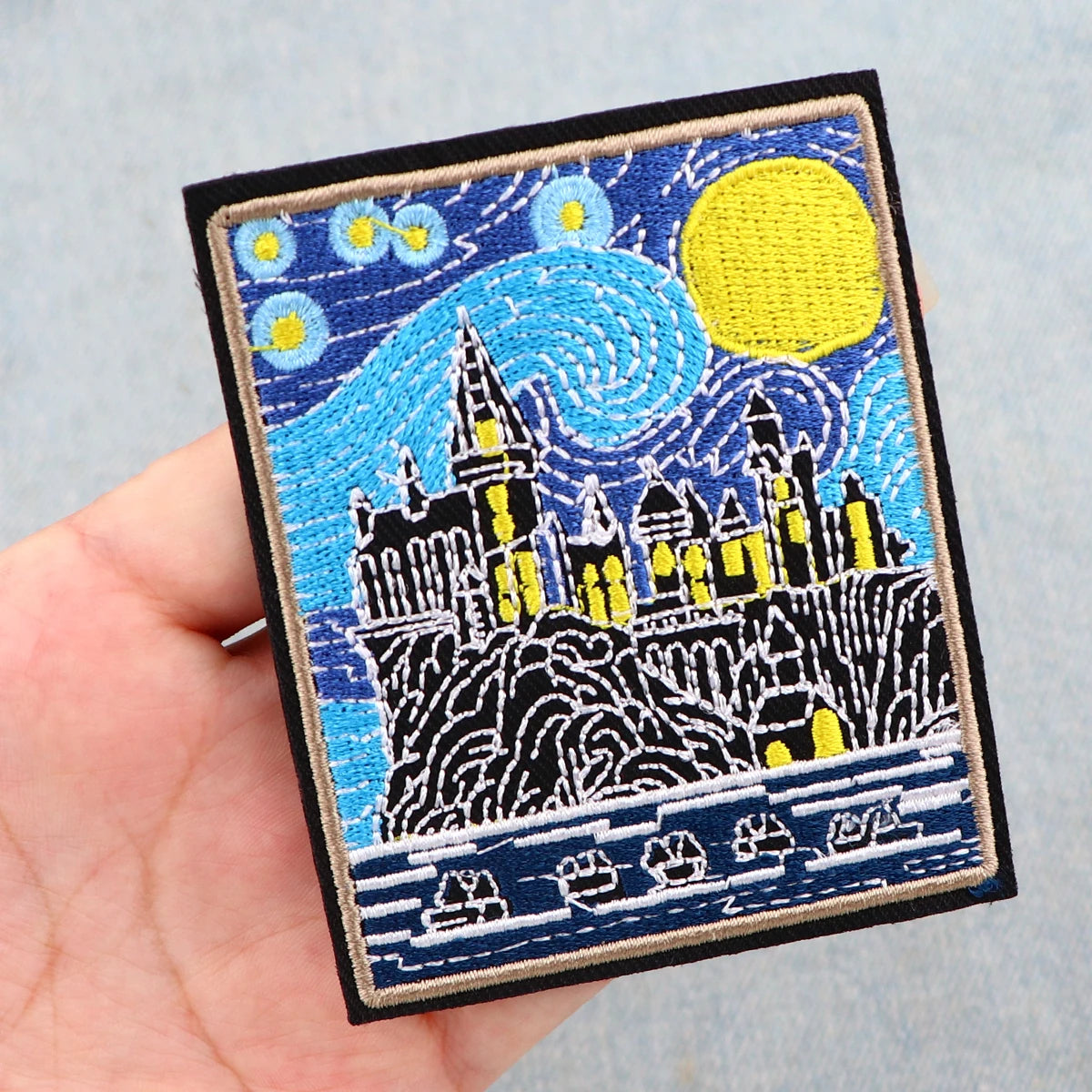 Van Gogh Art Oil Painting Embroidered Patches For Clothing Iron On Patches Starry Sky Patches For Clothes Applique Stripe Badges