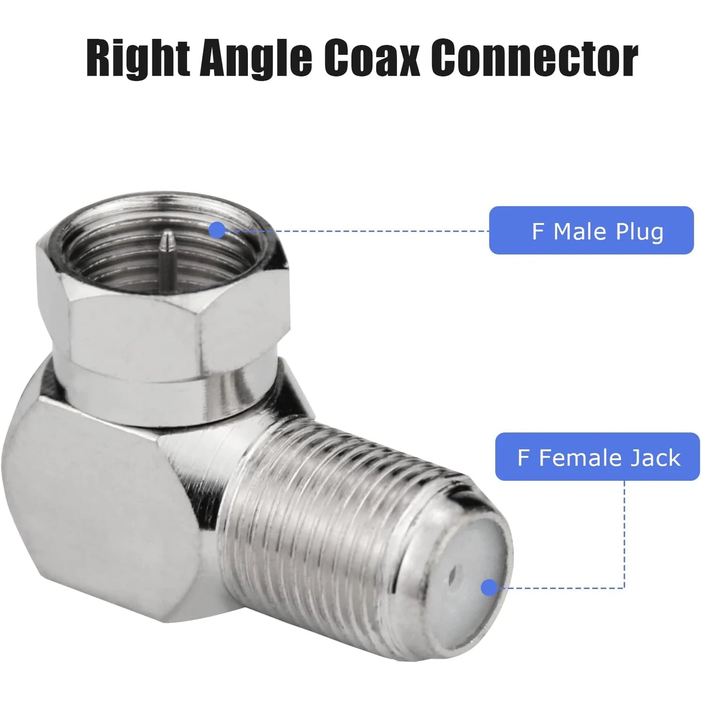 Coaxial Cable Right Angle Connector F Type Female to Male Adapter Right Angle Coax Connector F Male to Female RG6 Adapter