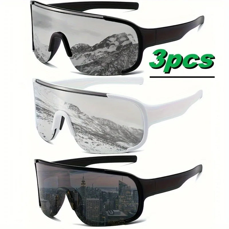 3-piece Set of Y2K Style Sports and Fashion Glasses, White MERCURY Silver Mirror Lenses