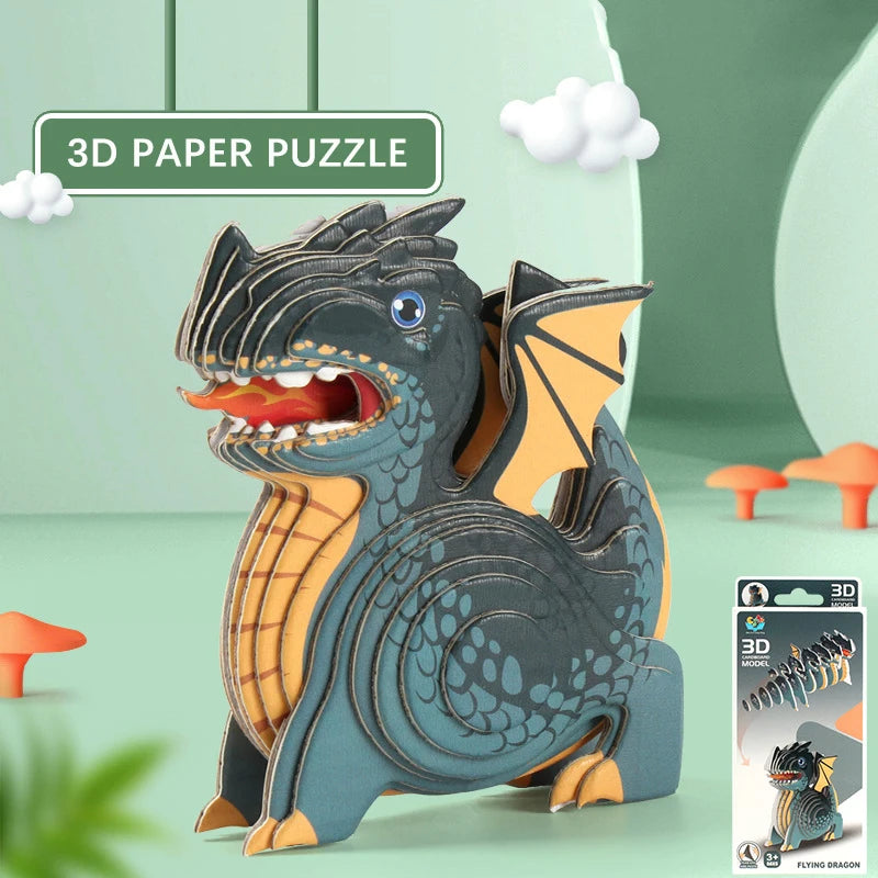 Dinosaur 3D Paper Puzzle For Kids Educational Montessori Toys Funny DIY Manual Assembly Three-dimensional Model Toy For Boy Girl