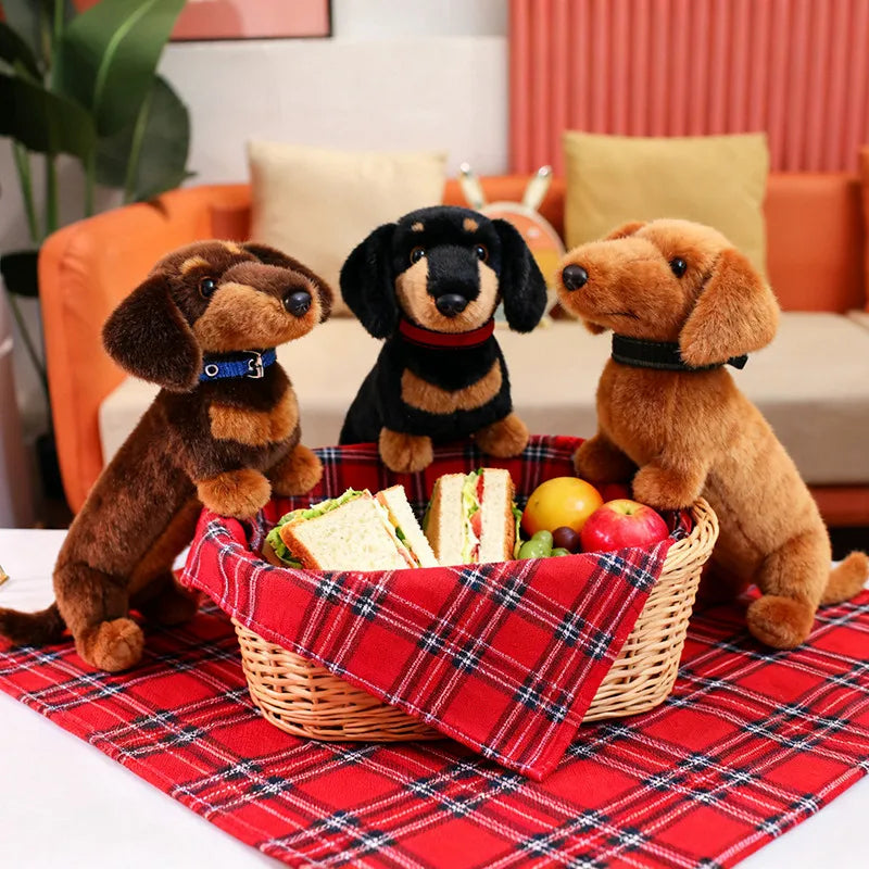 Simulation Dachshund Animal Doll Stuffed Standing Dog Puppy Plush Toy Brown Black Plushie Men Birthday Gift