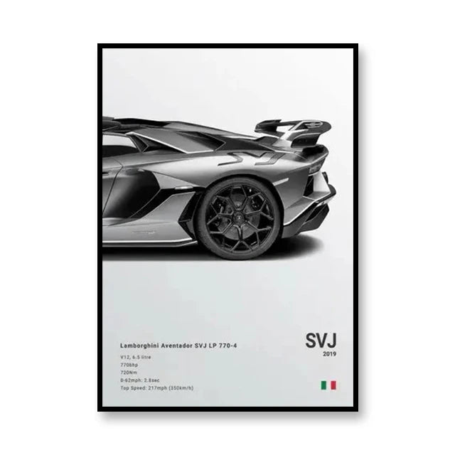 2019 SVJ Lambo Print Famous Brand Cars Canvas Wall Art Poster Room Decoration