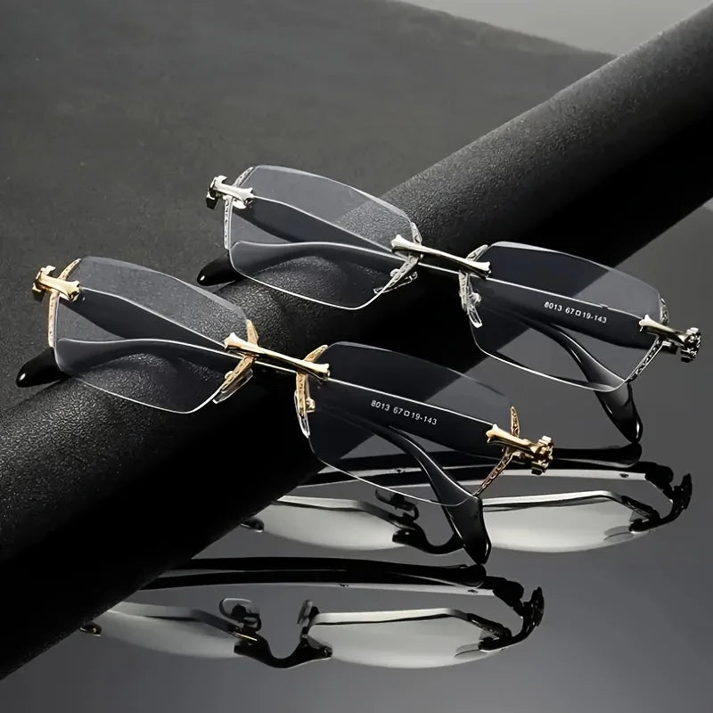 Unisex Ultra Lightweight Frameless Glasses Retro Diamond Cut Edge Classic Unisex Computer Glasses Sturdy Iron Frame