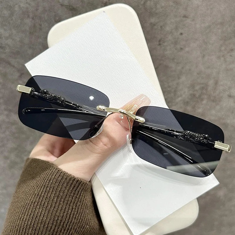 Frameless square fashion glasses, colorful women's and men's retro metal glasses