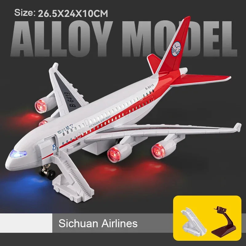 1:32 Sichuan Airline China Eastern Airlines A380 Alloy Diecast Car Model Toy Metal Body Sound Light Pull Back for Boys Christmas